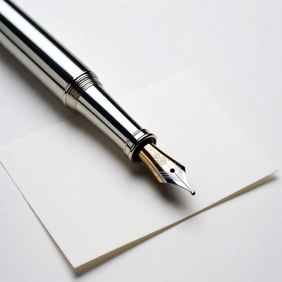 Silver fountain pen on white paper