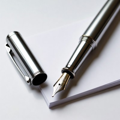 Open Silver Fountain Pen on Paper