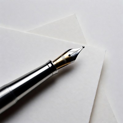 Silver fountain pen on white paper