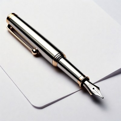 Silver fountain pen on white paper