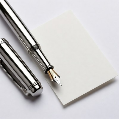 Shiny Fountain Pen Beside Blank Note Card