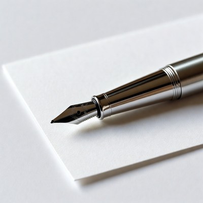 Silver Fountain Pen on White Paper
