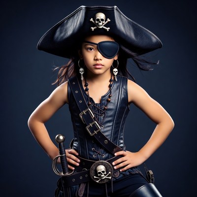 Asian girl in pirate costume