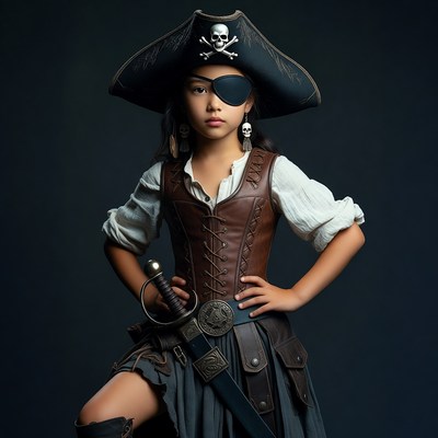Asian girl in pirate costume