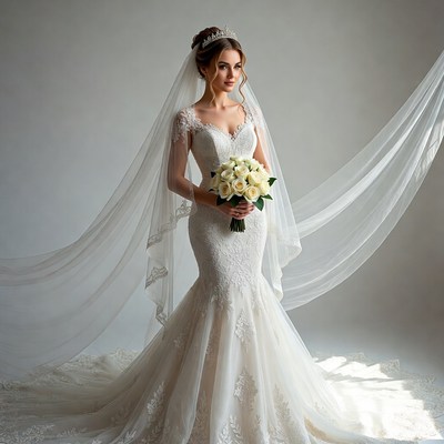 Bride in Lace Mermaid Wedding Dress
