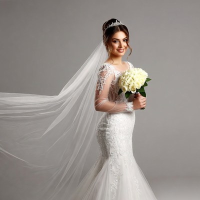 Bride holding white roses bouquet