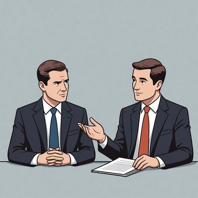 Two businessmen discussing documents