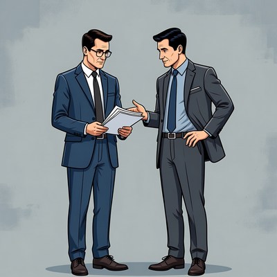 Two businessmen discussing document