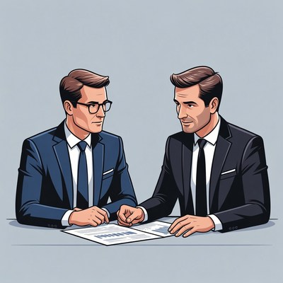 Two businessmen reviewing documents