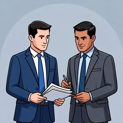 Two businessmen reviewing documents