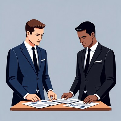 Two businessmen reviewing documents