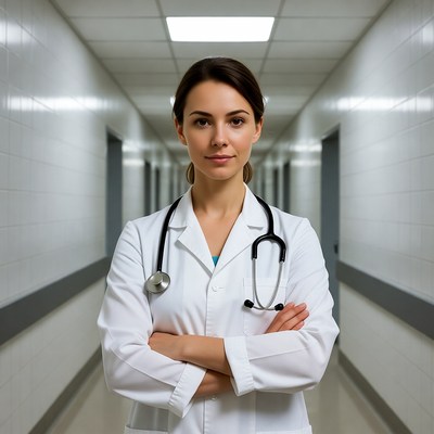 Female doctor in hospital corridor