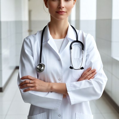 Female doctor arms crossed hospital