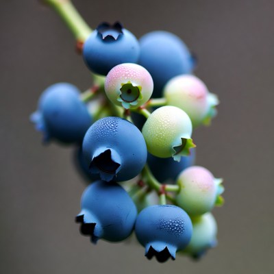 Fresh blueberries on branch