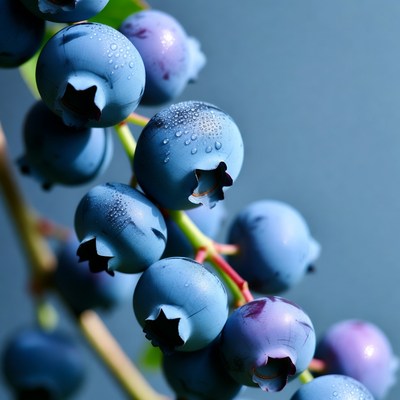 Fresh blueberries with water droplets