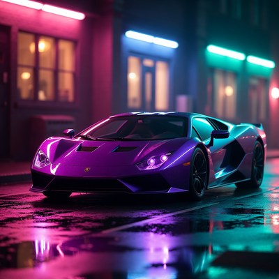 Purple Lamborghini in Neon City Street