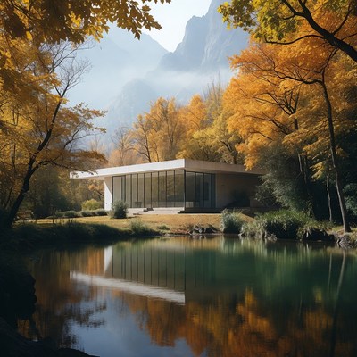 Modern White House in Autumn Mountains