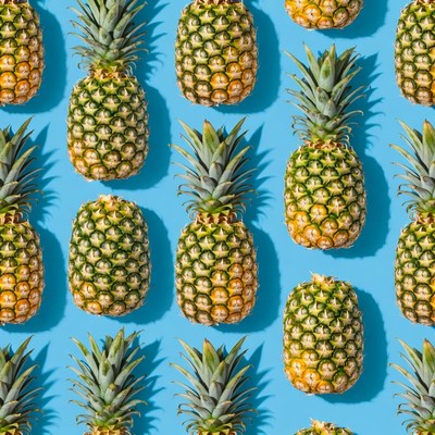 Pineapples on Blue Background