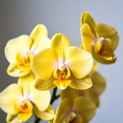 Yellow Phalaenopsis Orchids on Gray Background