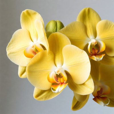 Yellow Phalaenopsis Orchids on Gray Background