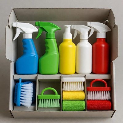 Cleaning Supplies in Open Box