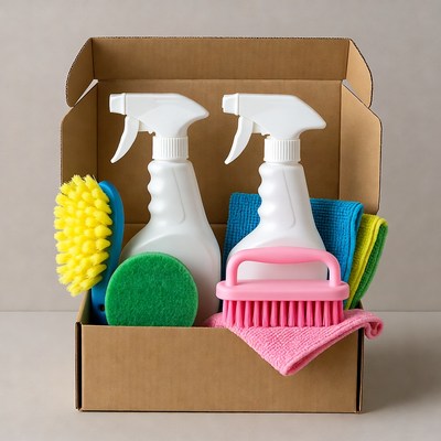 Cleaning Supplies in Open Box