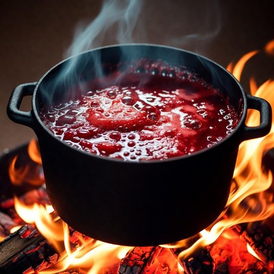 Boiling Red Soup in Pot on Fire