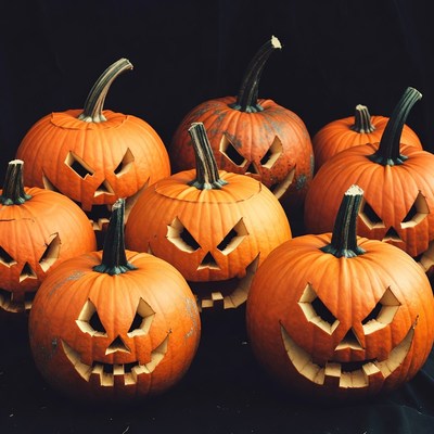Jack-o'-lantern Pumpkins on Black Background