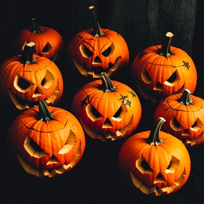 Group of Jack-o'-lantern Pumpkins