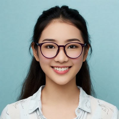 Asian woman smiling with glasses