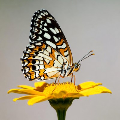 Orange Butterfly on Yellow Daisy