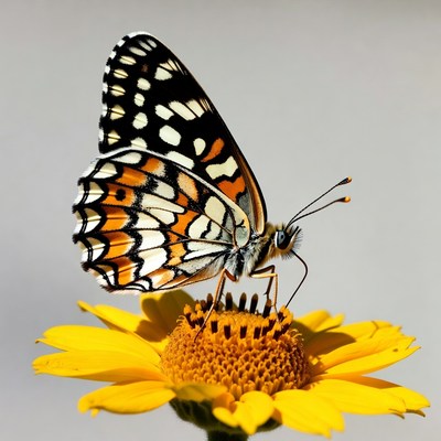 Orange Butterfly on Yellow Daisy