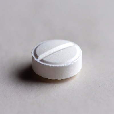 White Round Pill on Gray Surface