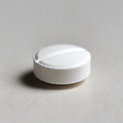 White pill on gray surface