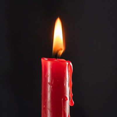 Red Candle Burning on Black Background