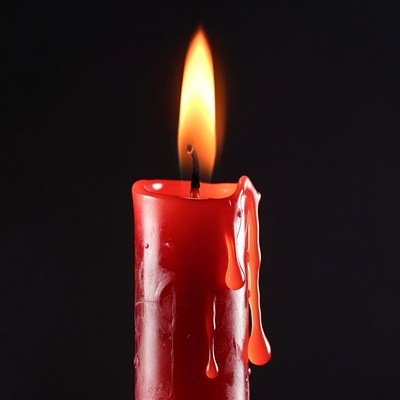 Red Burning Candle with Wax Dripping