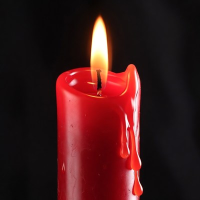 Red Burning Candle with Dripping Wax
