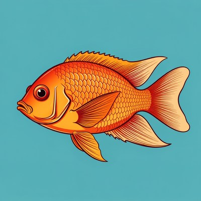 Orange Angelfish on Blue Background
