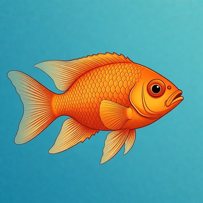 Orange Goldfish on Blue Background