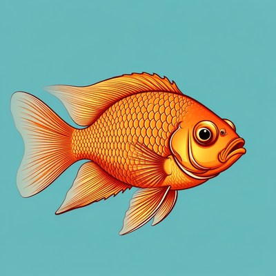 Orange Goldfish on Blue Background