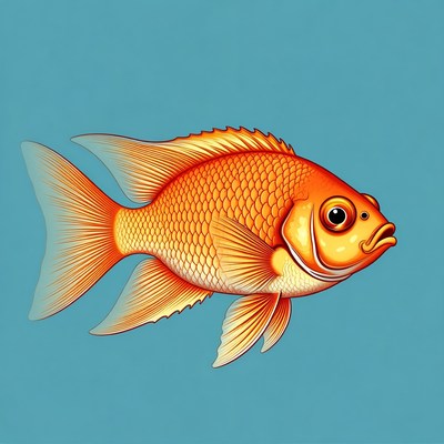 Orange goldfish on blue background