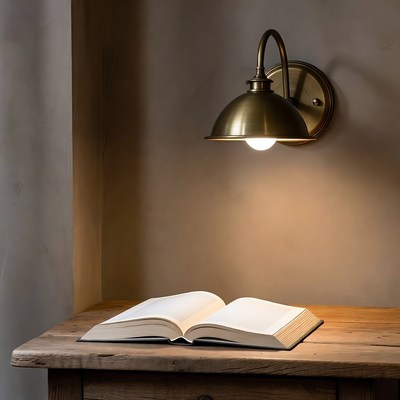 Open book under wall lamp