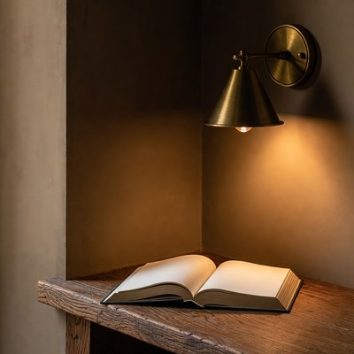 Open book under wall lamp