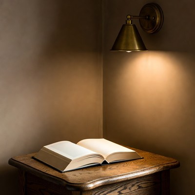 Open book on wooden table
