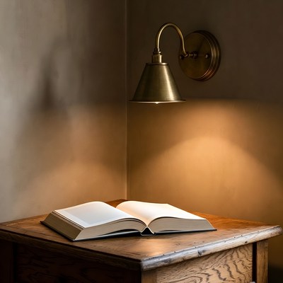 Open book under wall lamp