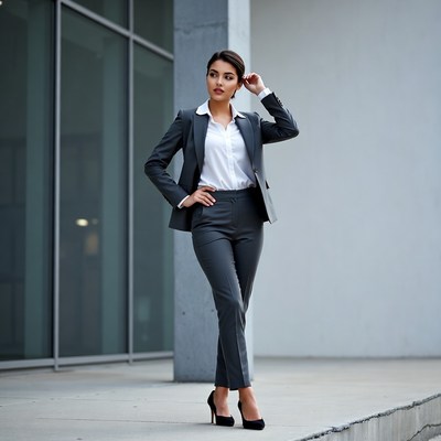 Business woman pondering by glass building