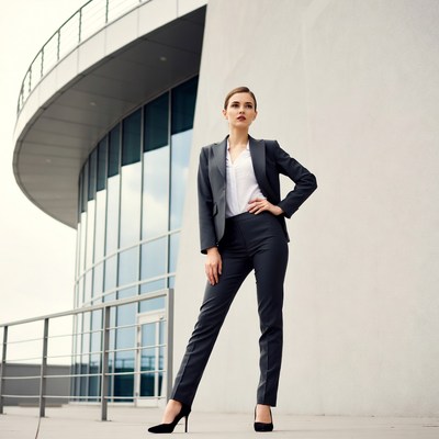 Business woman in gray suit outside