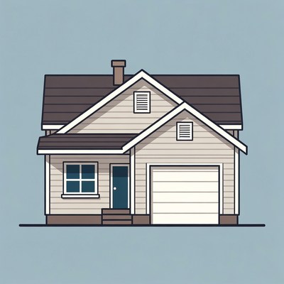 Simple House with Garage Illustration