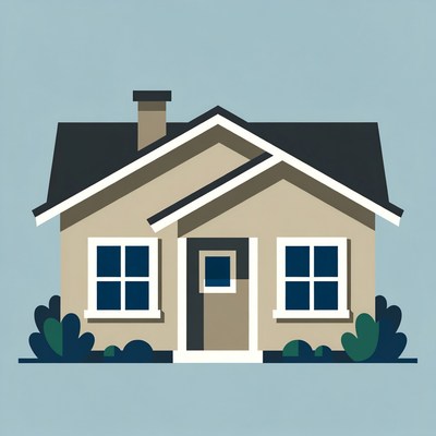 Cartoon House with Chimney and Bushes