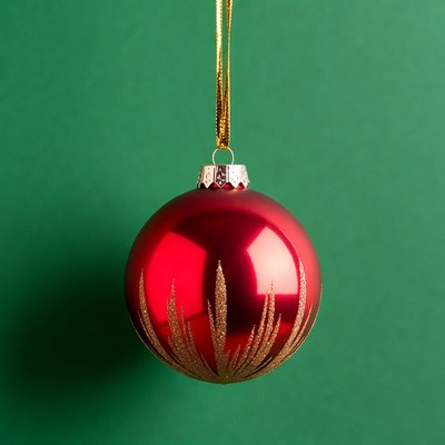 Red Christmas ornament on green background